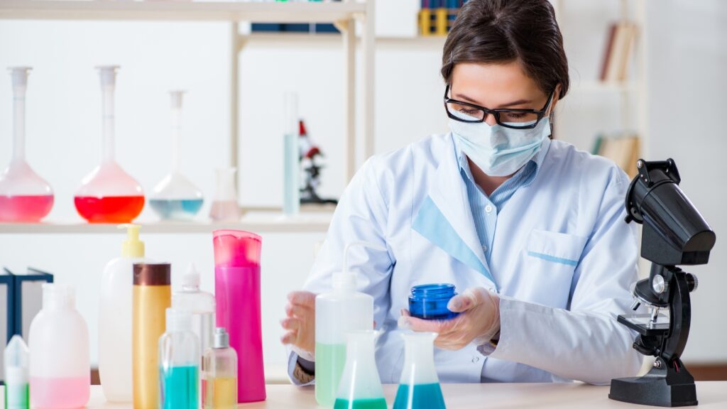 a chemist doing chemical analysis of skin care products