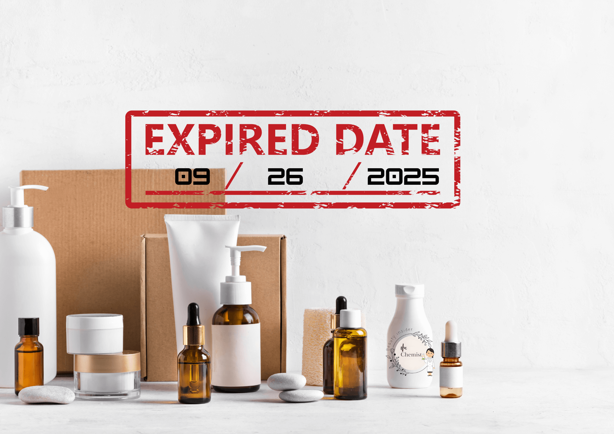 Various skincare products with visible expiration dates, illustrating the importance of understanding shelf life of skincare products and tips to prolong the shelf life of beauty products for maximum effectiveness and safety.